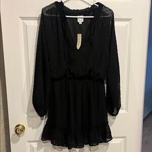 Francesca's BLUE RAIN Black Textured polka dot Dress ✨